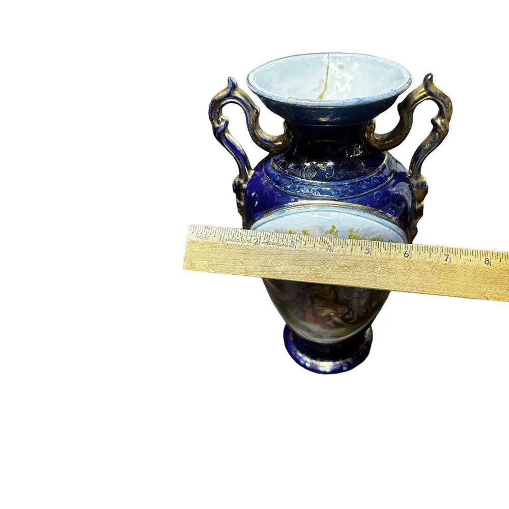 Antique Kaufmann Portrait Vase Cobalt Blue Victoria Austria Porcelain Signed